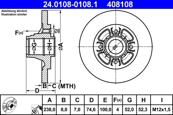 2X ATE 24.0108-0108.1 Bremsscheibe FüR Renault-image