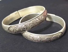 Rzadka 2 szt. stara srebrna rzeźbiona pomyślna bransoletka męska bransoletka bransoletka