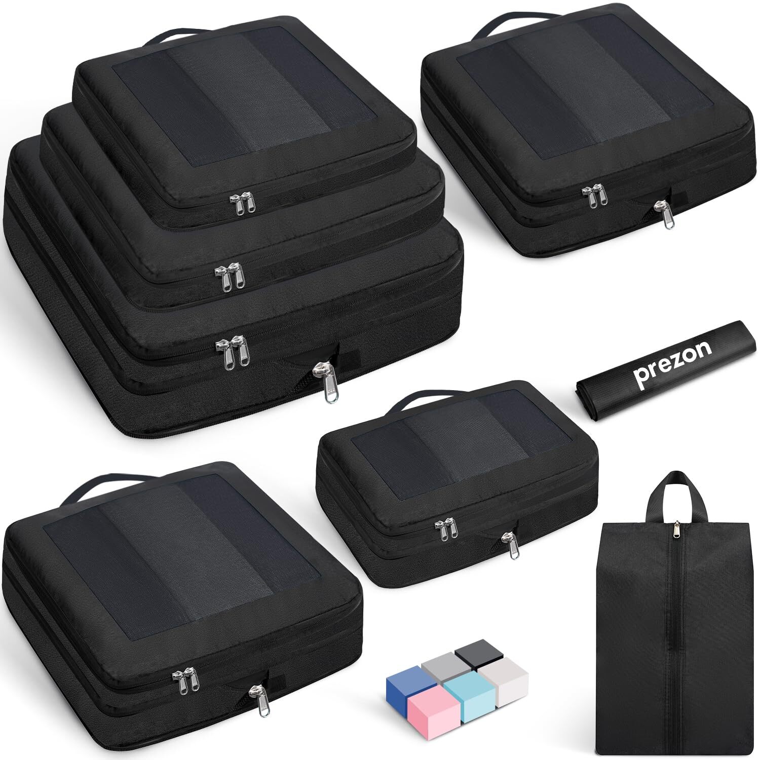 Prezon 8 Set Compression Packing Cubes for Suitcases, Full Open & Visible Des...