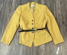 Tahari Arthur S. Levine Belt Womens Mustard Brown Blazer Sz 10 Buttons Front