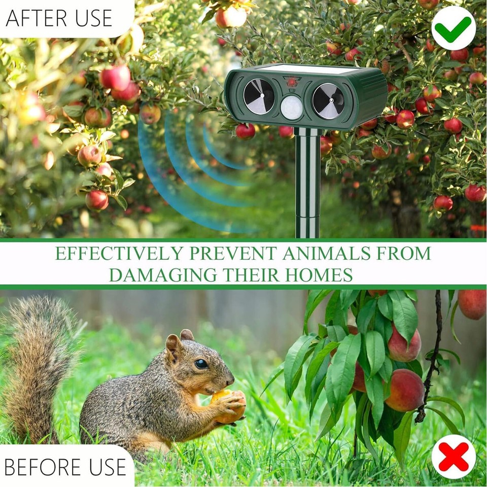 1x Ultrasonic Solar Animal Repeller Motion-Activated for Cats ...