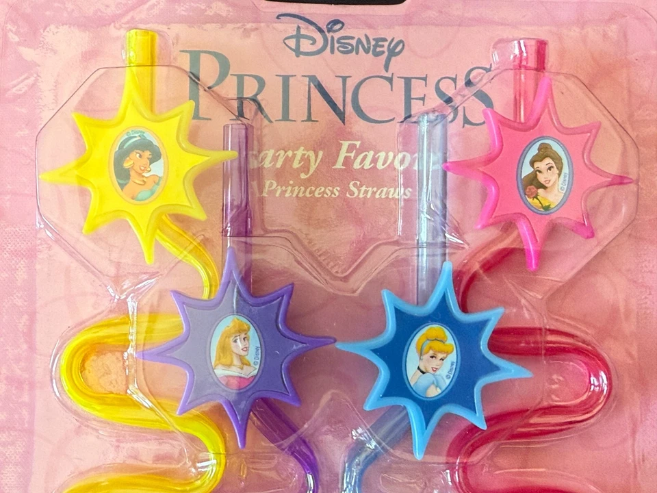 Lote 3 juegos (12 piezas) suministros de fiesta de princesas Disney Favores pajitas ridículas de colección 2001 Foto 3 de 4