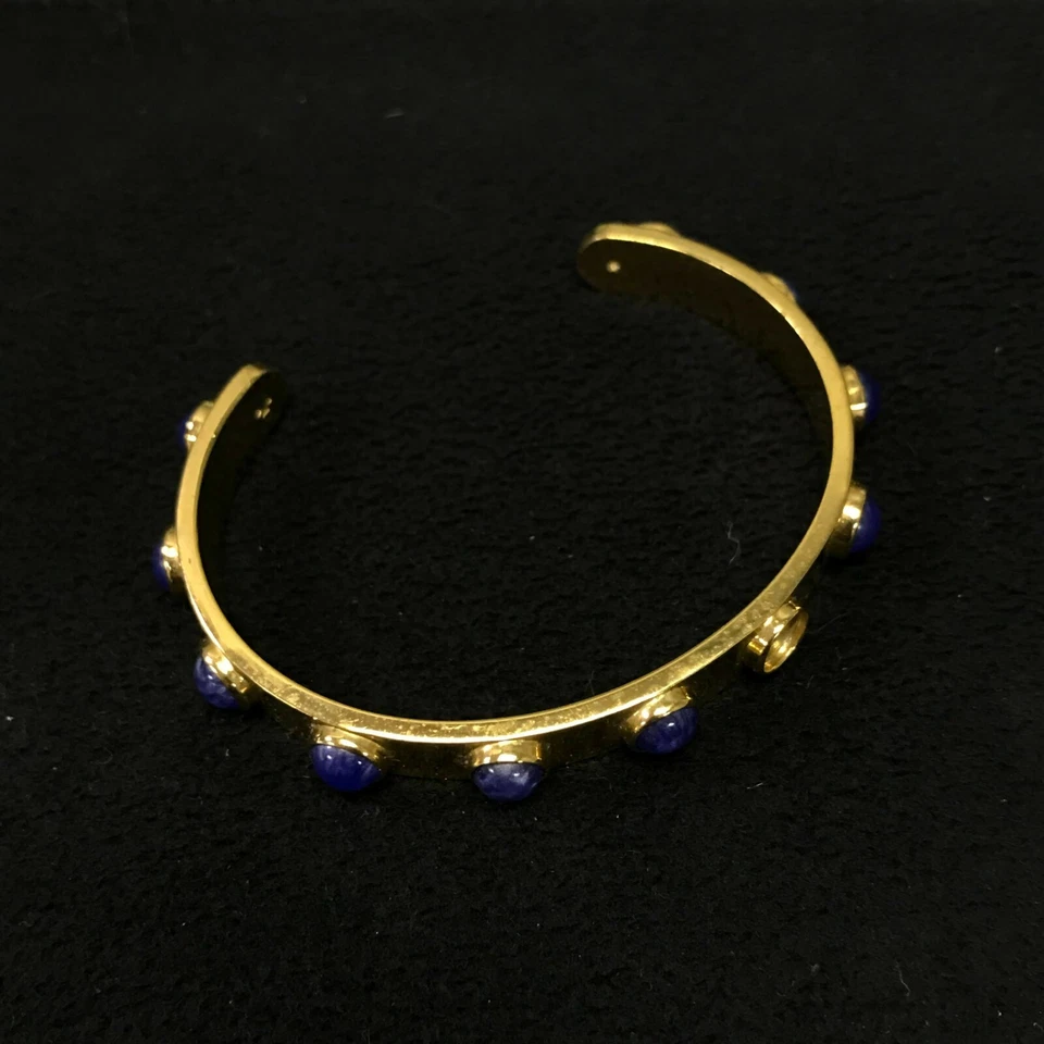 Kate Spade Cuff Bracelet Gold Tone with Round Blue Stones 2 1/4" Diameter - Image 4 of 4