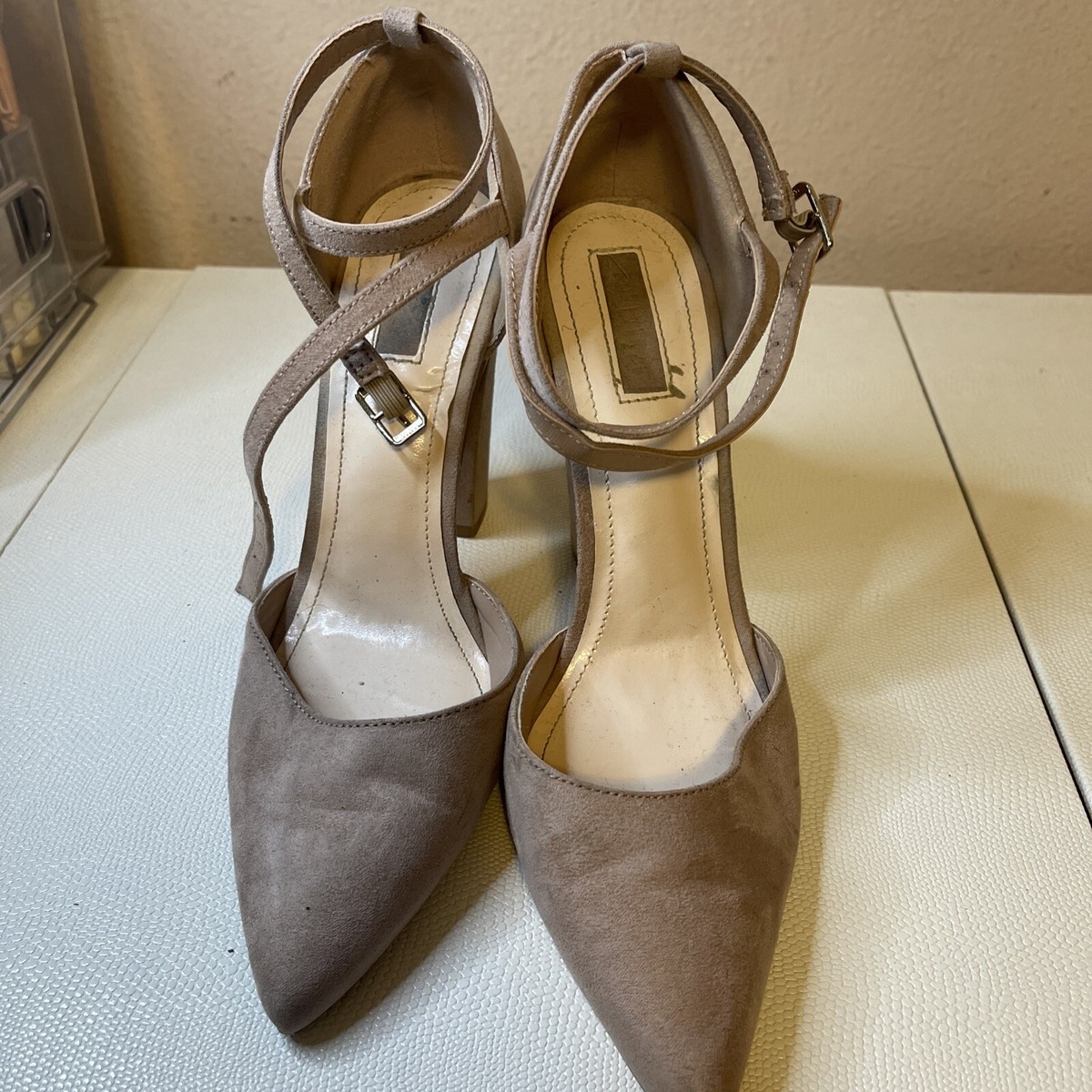 Forever 21 Faux Suede Ankle Strap Heels Shoes Tan Size