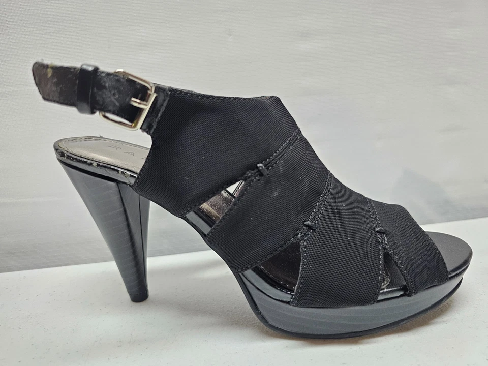 Rampage Natalee Womens Size 8.5 Black Open Toe Pumps 3.5" Cone Heels Slingback - Image 2 of 4
