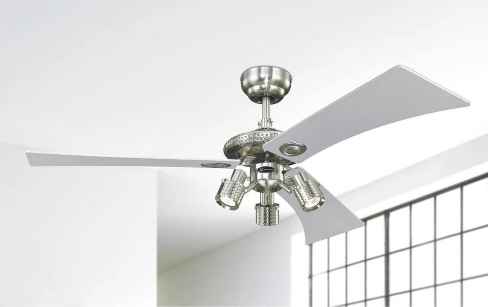 Ventilatore con Illuminazione E Tirare il Cavo Audubon Nichel Spazzolato 122 CM - Immagine 4 di 4