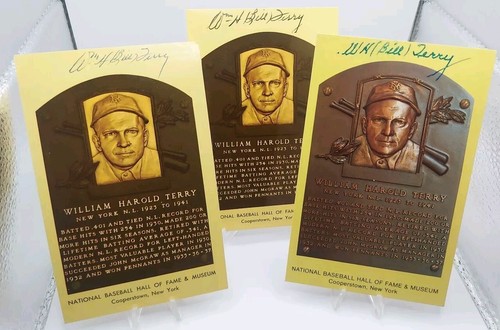Bill Terry Signed Auto Gold Hall of Fame Plaque HOF Postcard PSA GIANTS *Read* - Picture 3 of 5