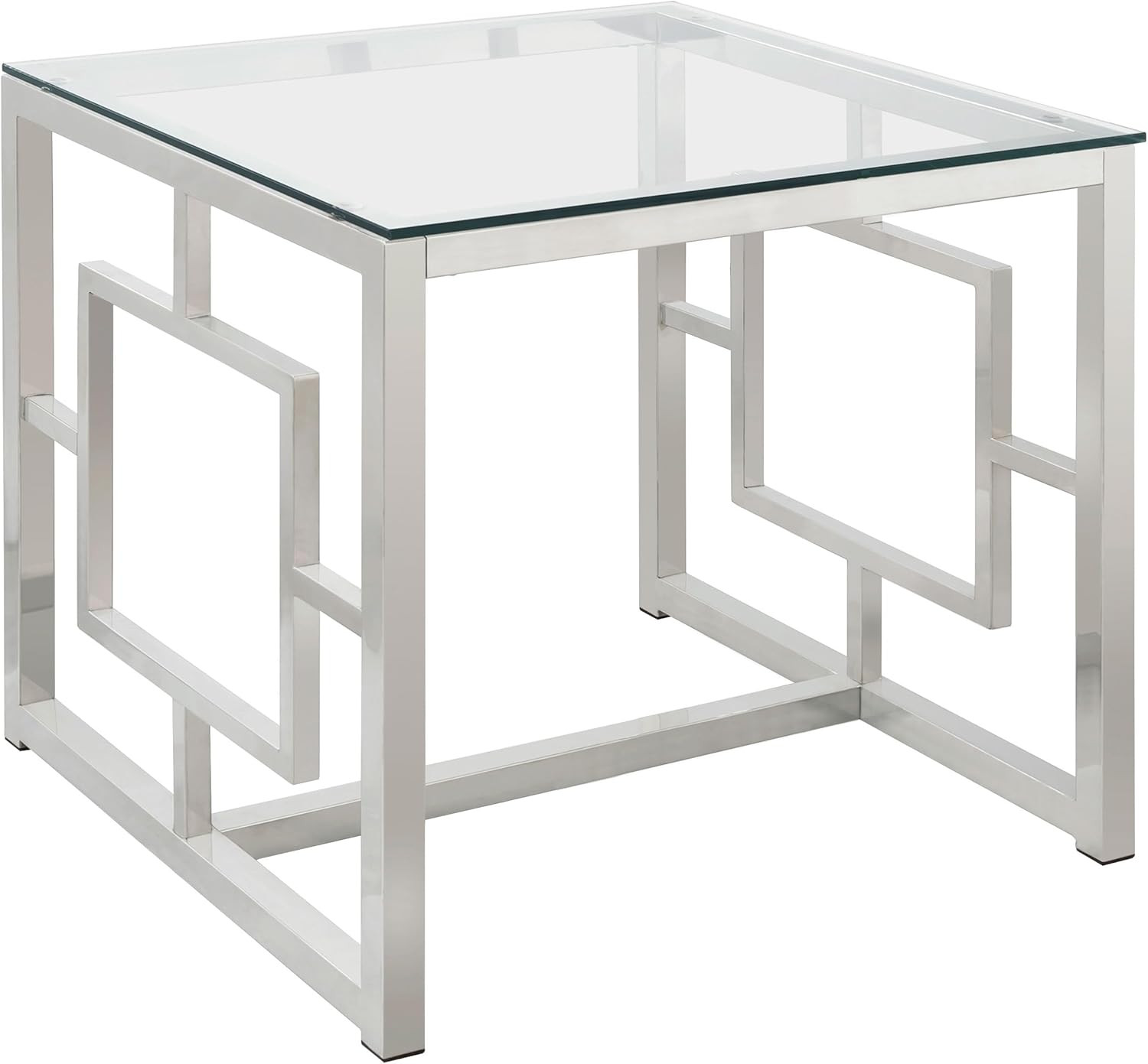 Furniture Cairns End Table with Glass Top and Geometric Motif Nickel and Clear 7