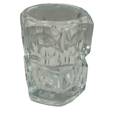 Vintage MCM Bohemian Block Czech Elements Crystal 4. 5 '' Votive/ Candle Holder