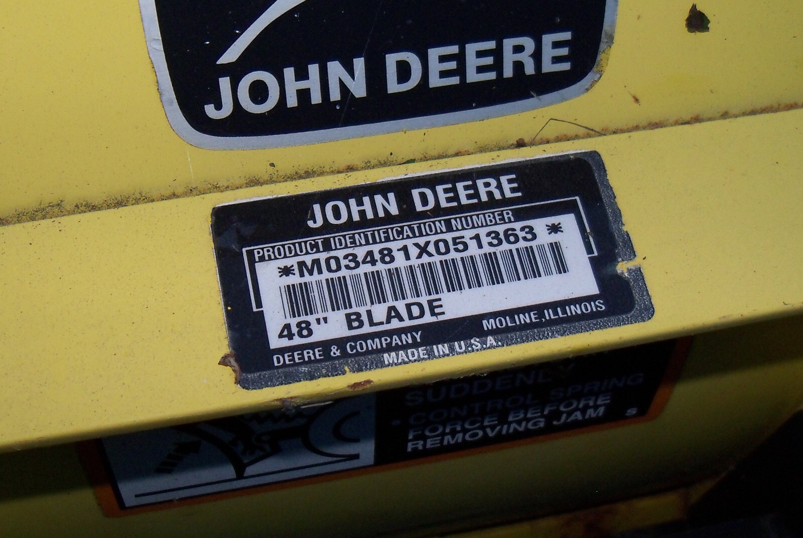 John Deere 48 Front Plow Blade GT242 GT262 GT275 GT225 GT235 PICKUP