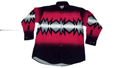 Express Rider Vintage L/S Red Aztec Native Western Shirt Size Large