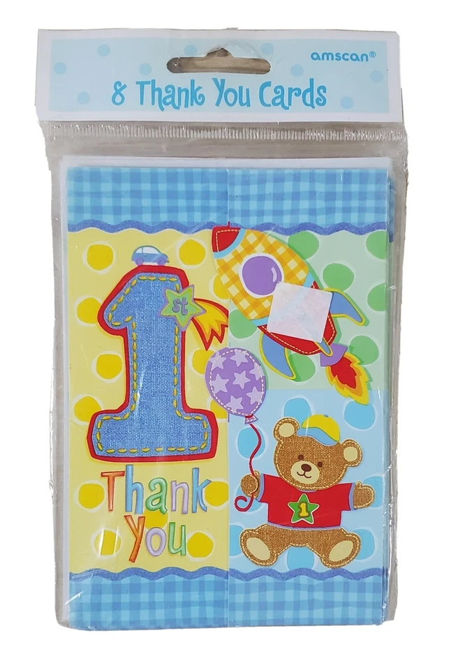 Thank You Card For 1st Birthday 8 Count With Envelopes Teddy Bear - Image 2 of 4