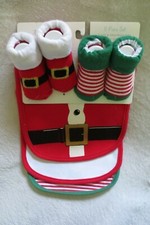 Little Treasure Baby 5 Pieces Set Bibs and Socks Christmas 0-9 Months Santa New