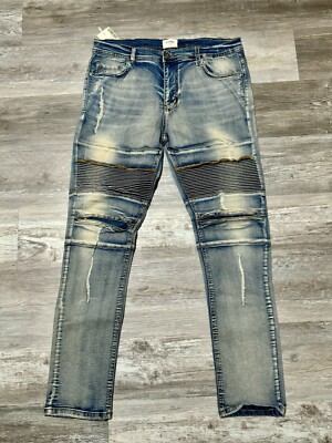 KDNK Men's Distressed Slim Tapered Jeans 38