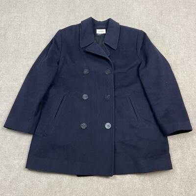 LL Bean US Navy Wool Peacoat Long Coat Jacket Mens XL Double Breasted  Anchor