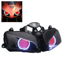Headlight Assembly Red Devil White Angel Eyes Halo For 2003-2006 Honda CBR600RR
