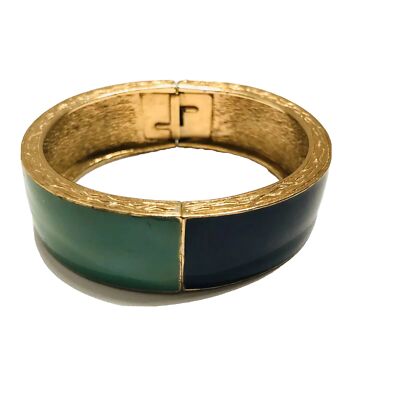 Vintage Ciner Blue & Green Enamel 1  Wide Clamper Bracelet J6702