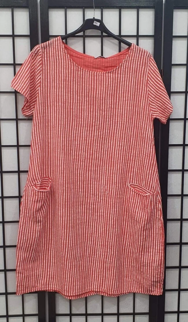 Robes d'été légères tuniques italiennes Lagenlook en coton à rayures pour femmes