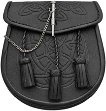 Pakistan Celtic Knot Black Leather Sporran with Pin 7.75" x 7.12"