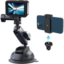 Aluminum Suction Cup Car Mount with Phone Holder for GoPro 5-13 Insta360 X3-X5