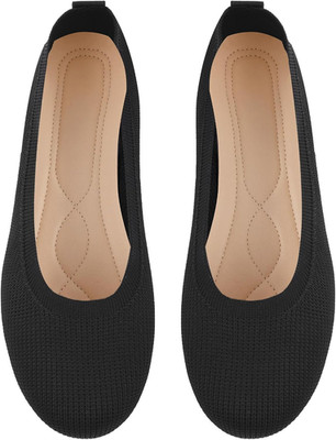 Damen Ballerinas Knit Schuhe Runde Zehe Flats Slip On bequeme Bequemschuhe