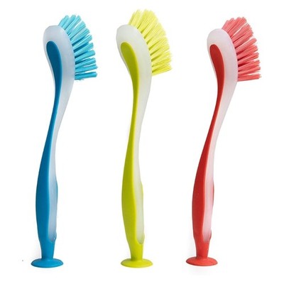 Set of 3 Secure Suction Cup Kitchen Scrub Brush Long Grip for Efficient Cleaning