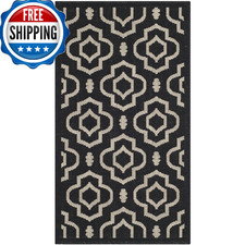 SAFAVIEH Washable Indoor/Outdoor Rug Courtyard Black Beige 2x3'7" Non-Shed
