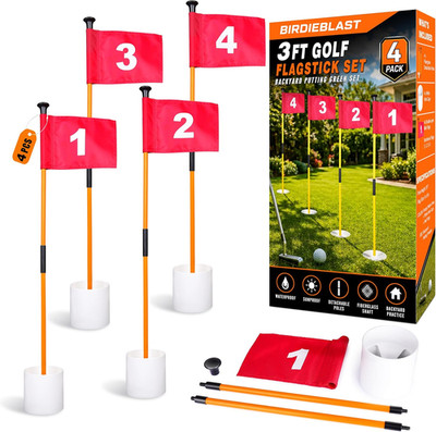 2 or 4 Set 3Ft Golf Flagstick Mini Putting Green Orange Pin Flag for Yard, with