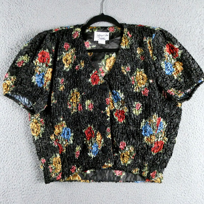 Jeffrey & Dara Vintage Womens 6 Black Floral Evening Top V-Neck Shirt Glam VTG