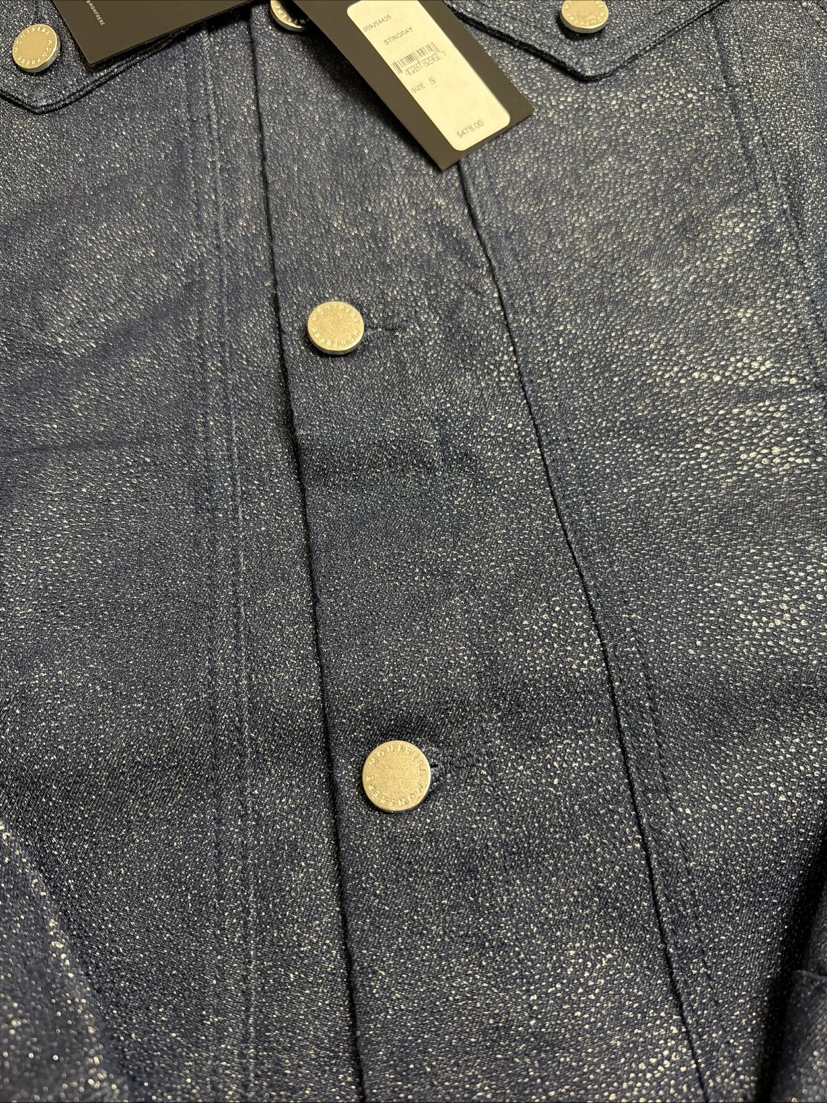 Monfrere Stingray Print Dean Denim Jacket Blue Snap Button Mens Size S NWT $478 image 3