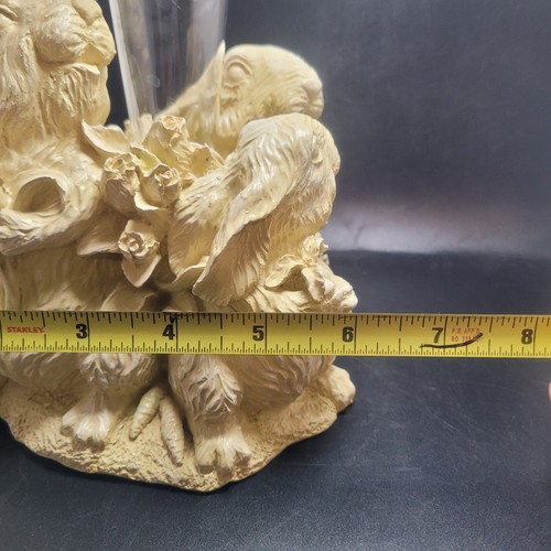 Statuina coniglietti primavera 3 conigli vetro e resina fiore bocciolo vaso vintage NOS - Foto 13 di 20