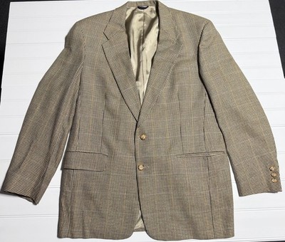 Vintage Burberry Silk & Wool Houndstooth Blazer Sport Coat 43L