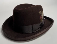 Vintage Capas Design Hat Medium Godfather Wool Feathered Fedora Brown