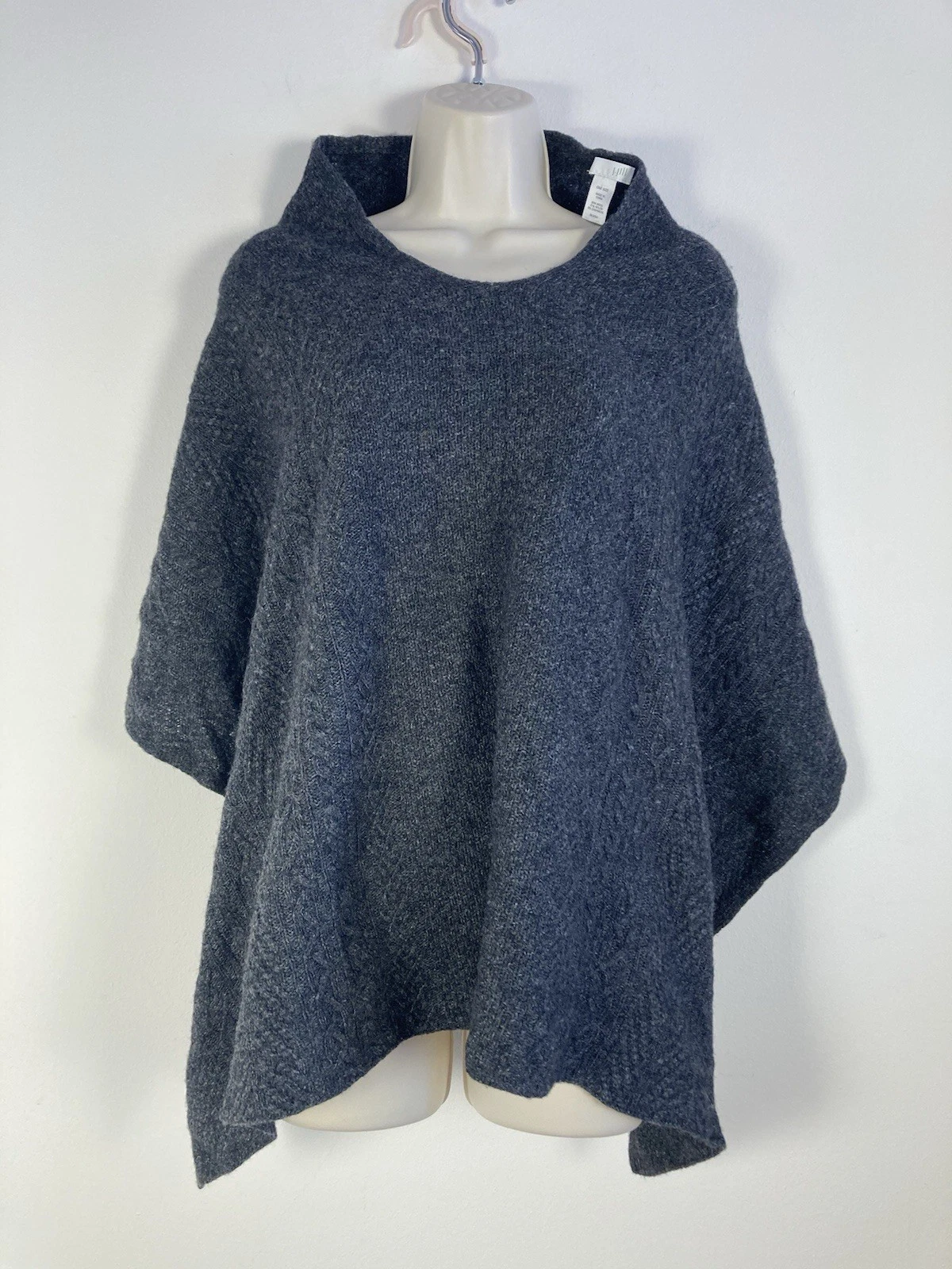 J Jill Womens Poncho Sweater OS Gray Wool Cashmere Cableknit Drape High Low