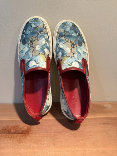 Baskets femme GUCCI Supreme GG bleu fleur toile à enfiler EU 37 1/4 US taille 6/6,5