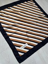 Vintage YSL Yves Saint Laurent Silk Scarf Carre Brown Beige Black Stripe Luxury