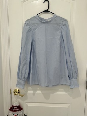 Holly & Whyte by Lindex Women s Blue Striped Puff Sleeve Blouse, Size EUR 44