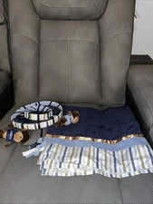 2012 Carter's RockStar Monkey & Star Plush Mobile w/ Matching Valance Blue Tan