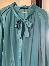 Stunning Rachel Roy Women green silk shift dress pussy bow neck tie dress size 8