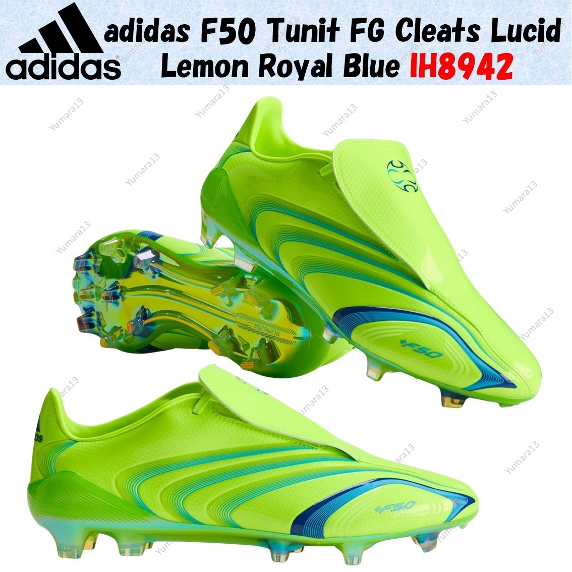 adidas F50 Tunit FG Cleats Lucid Lemon Royal Blue IH8942 Men's