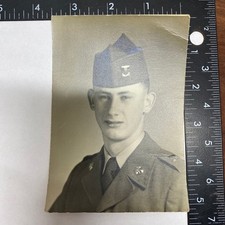 Vintage WWII US Army Soldier Portrait Photo Black White 1940s