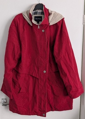2XL Women's Nautica High Neck Removable Hood Full Zip Red Jacket