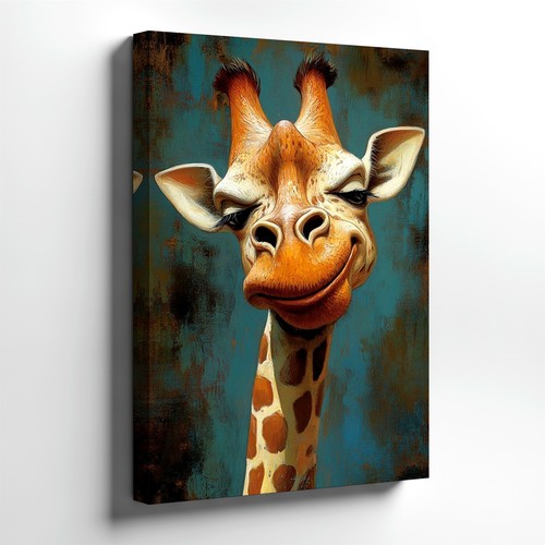 Wall Art Funny Giraffe Portrait Canvas Print Animal Painting Rustic Home Decor