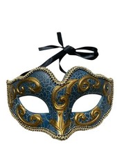 Blue Green w/Gold with Cracks Half Mask Halloween Mardi Gras Masquerade Costume
