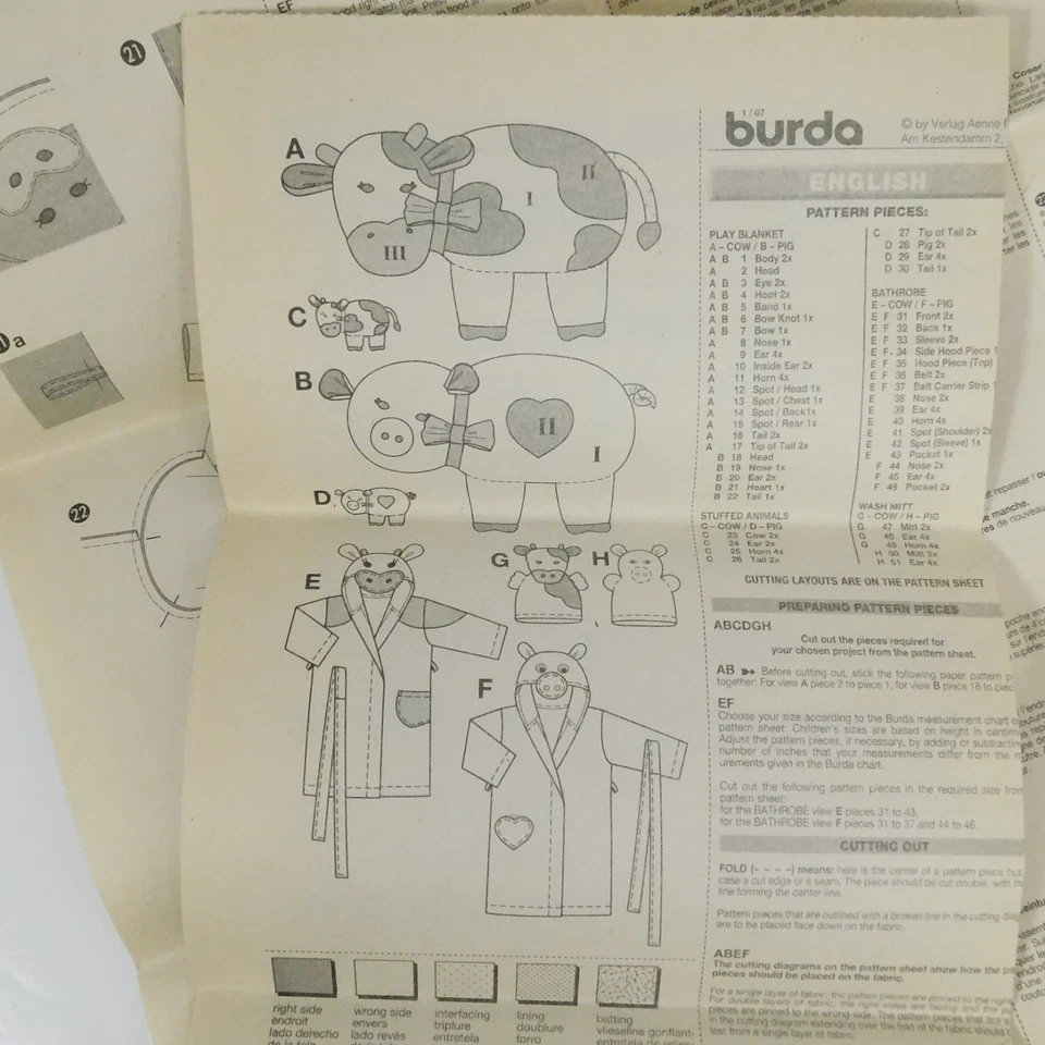 Burda 9643 Child BathRobe Wash Mitt Blanket Plush Pattern Size 9m-3T Uncut - Image 4 of 4