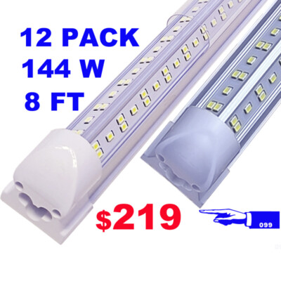 8' 144Watt LED Garage Lights  Integrated 8FT LED Shop Light 12Pack 18000LM Bulb