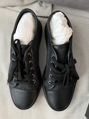 Gucci GG Sneakers Black Leather Canvas Sneakers Piombo size 36.5 | eBay
