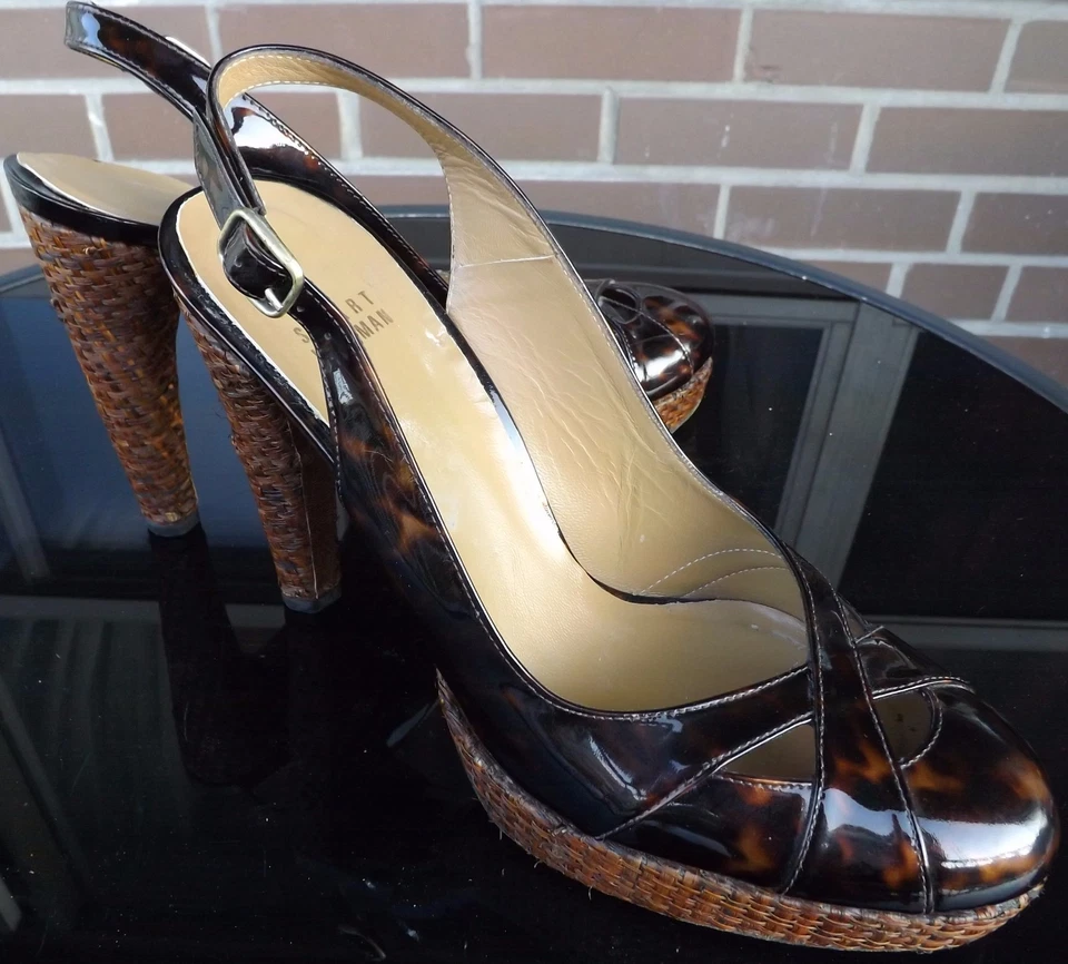 STUART WEITZMAN Womens Slingback Stiletto Peep Toe Pump Tortoiseshell Size 9 M - Image 3 of 4