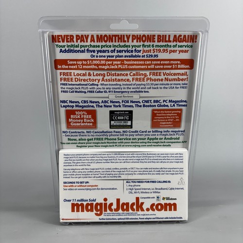 Magic Jack PLUS Free Local Long Distance Calling Telephone - Brand New Sealed - Photo 4/7