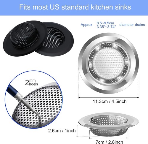 Kitchen Sink Drain Strainer, 4 Pack Stainless Steel and Black Mesh Sink Strainer - Picture 7 of 7